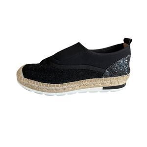 Kanna Spanish Espadrille Slip On Sneakers Black Metallic Sparkle 37